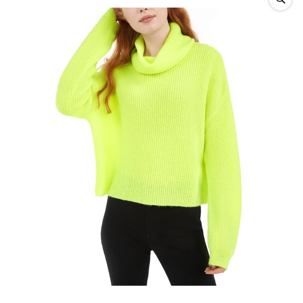 Sun & Moon Womens Crop Boxy Turtleneck Sweater Green Size M NWT